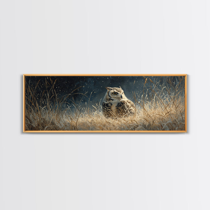 Owl Wearing Spectacles Among Stars Canvas Print, Whimsical Art, Dark Academia Decor, Living Room Decor, Fine Art, Wonder, WHI-3x1-46
