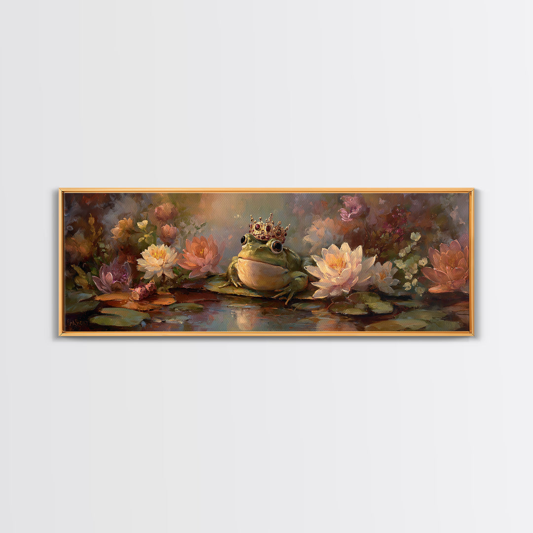 Frog Prince on a Lily Pad Canvas Print, Whimsical Art, Textured Painting, Living Room Decor, Fine Art, Wonder, Nursery Decor, WHI-3x1-48