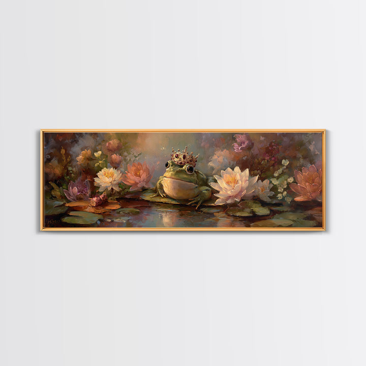 Frog Prince on a Lily Pad Canvas Print, Whimsical Art, Textured Painting, Living Room Decor, Fine Art, Wonder, Nursery Decor, WHI-3x1-48