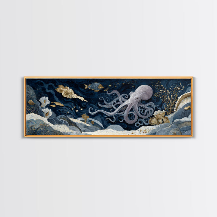 Octopus Conductor with Tiny Instruments Framed Canvas Print, Whimsical Art, Nursery, Living Room Decor, Fine Art, Wonder, WHI-3x1-58