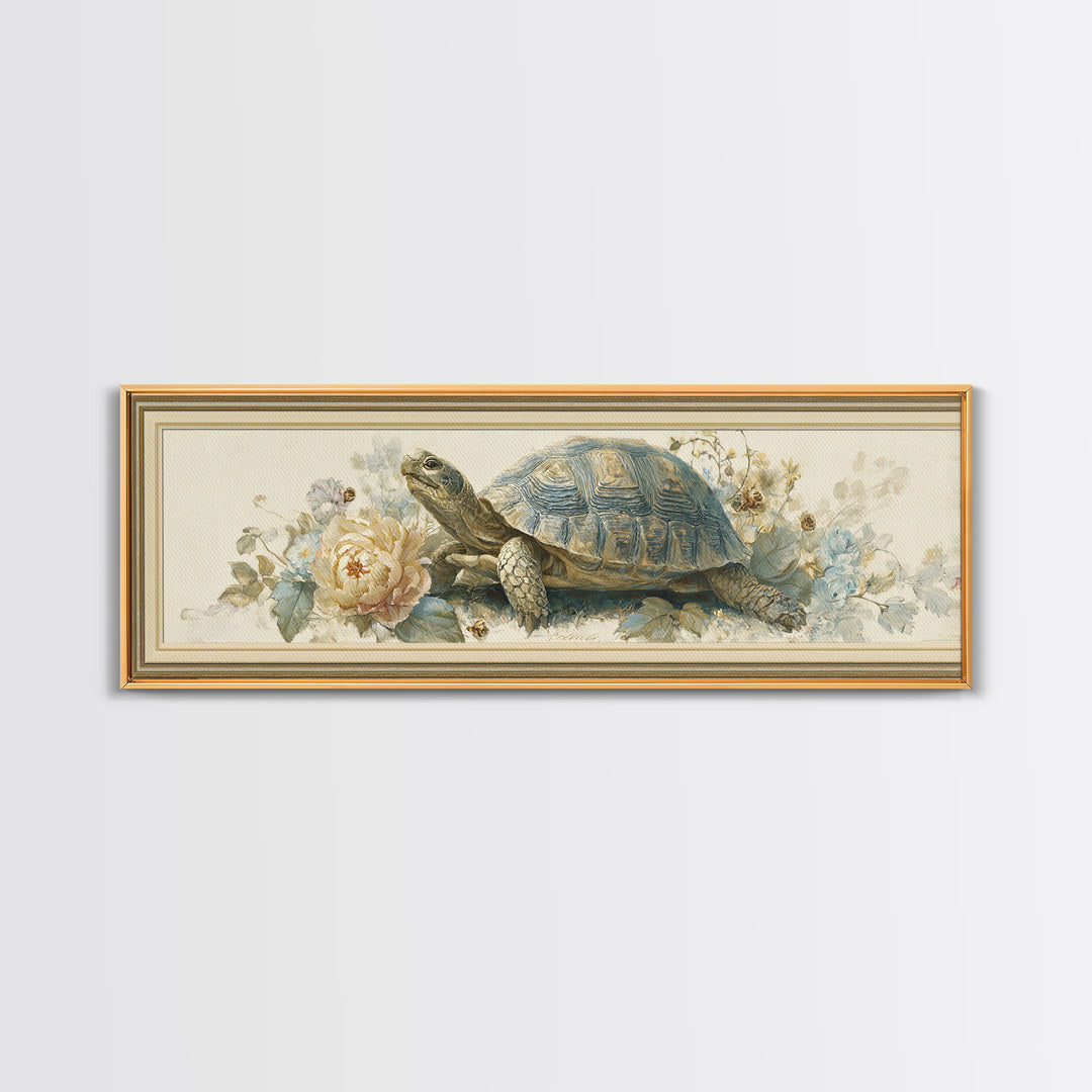 Turtle with Garden Growing on Shell Canvas Print, Whimsical Art, Boho Decor, Living Room Decor, Fine Art, Wonder, Digital Art, WHI-3x1-62