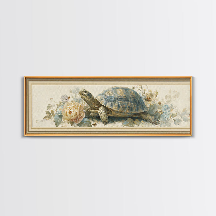 Turtle with Garden Growing on Shell Canvas Print, Whimsical Art, Boho Decor, Living Room Decor, Fine Art, Wonder, Digital Art, WHI-3x1-62