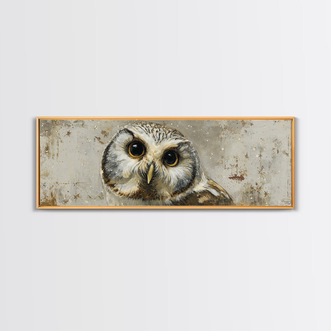 Owl Wearing Spectacles Among Stars Canvas Print, Whimsical Art, Wall Art, Living Room Decor, Oil Painting, Wonder, WHI-3x1-70