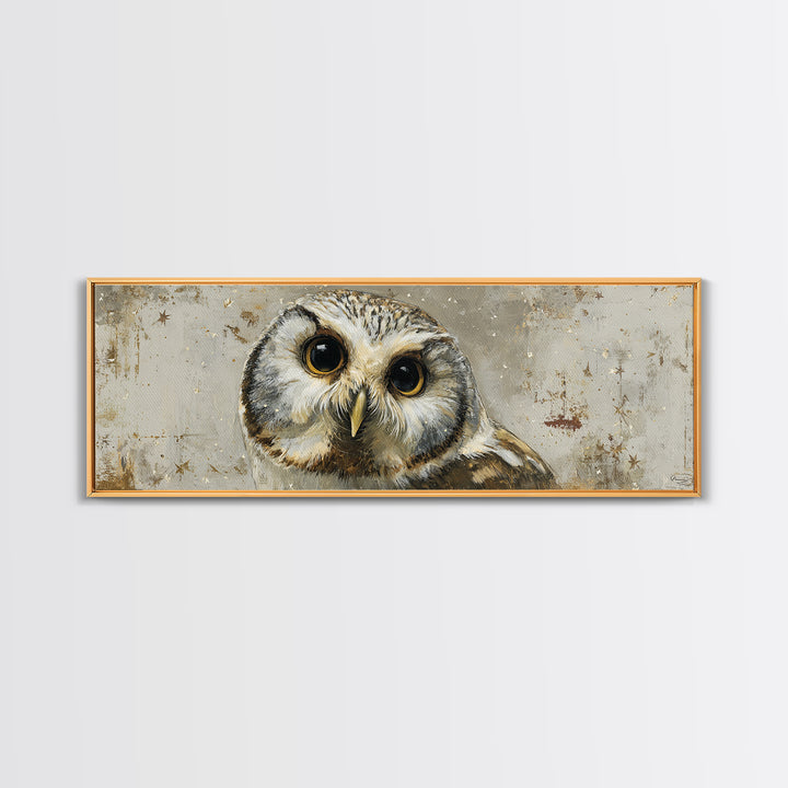 Owl Wearing Spectacles Among Stars Canvas Print, Whimsical Art, Wall Art, Living Room Decor, Oil Painting, Wonder, WHI-3x1-70