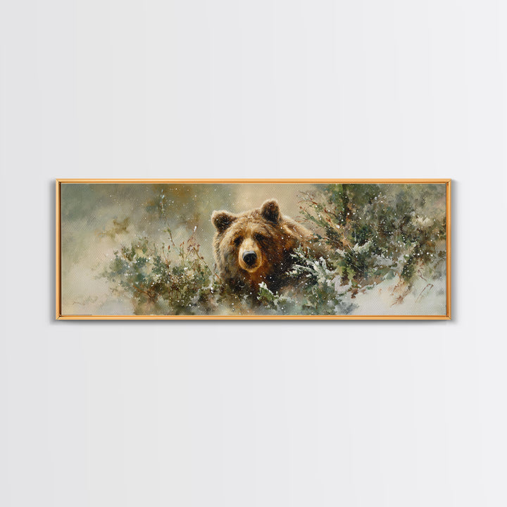 Bear Painting Stars Onto the Night Sky Framed Canvas Print, Whimsical Art, Neutral Decor, Living Room Decor, Fine Art, Wonder, WHI-3x1-73