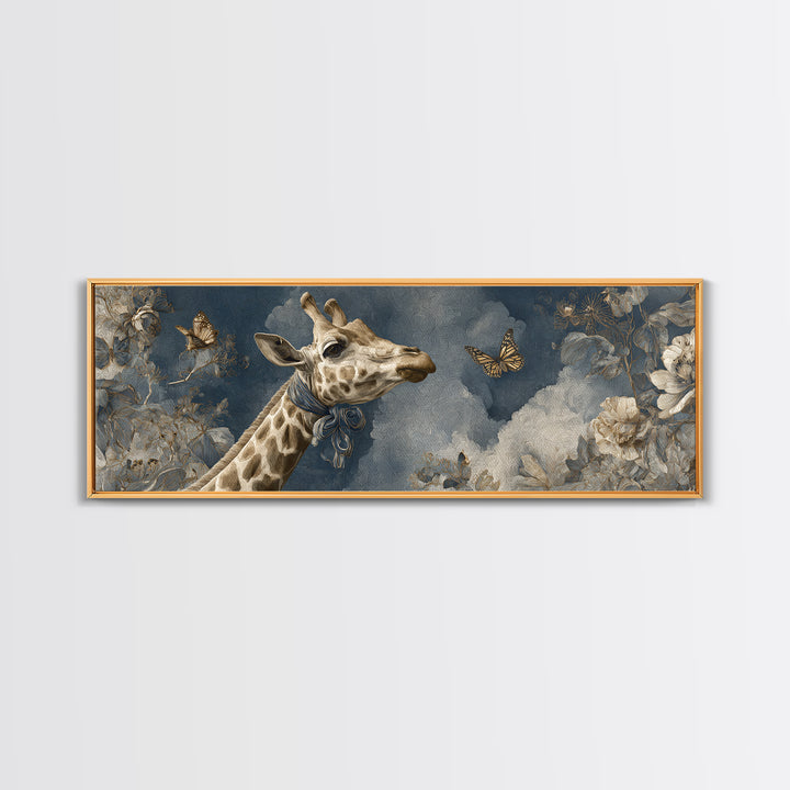 Giraffe with Scarf and Butterflies Framed Canvas Print, Whimsical Art, Dopamine Decor, Living Room Decor, Oil Painting, Wonder, WHI-3x1-74