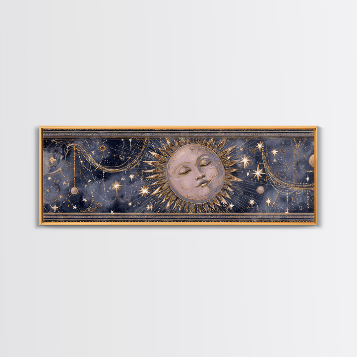 Moon with Sleeping Face and Dangling Stars Canvas Print, Whimsical Art, Nursery Wall Decor, Living Room Decor, Oil Painting, WHI-3x1-8