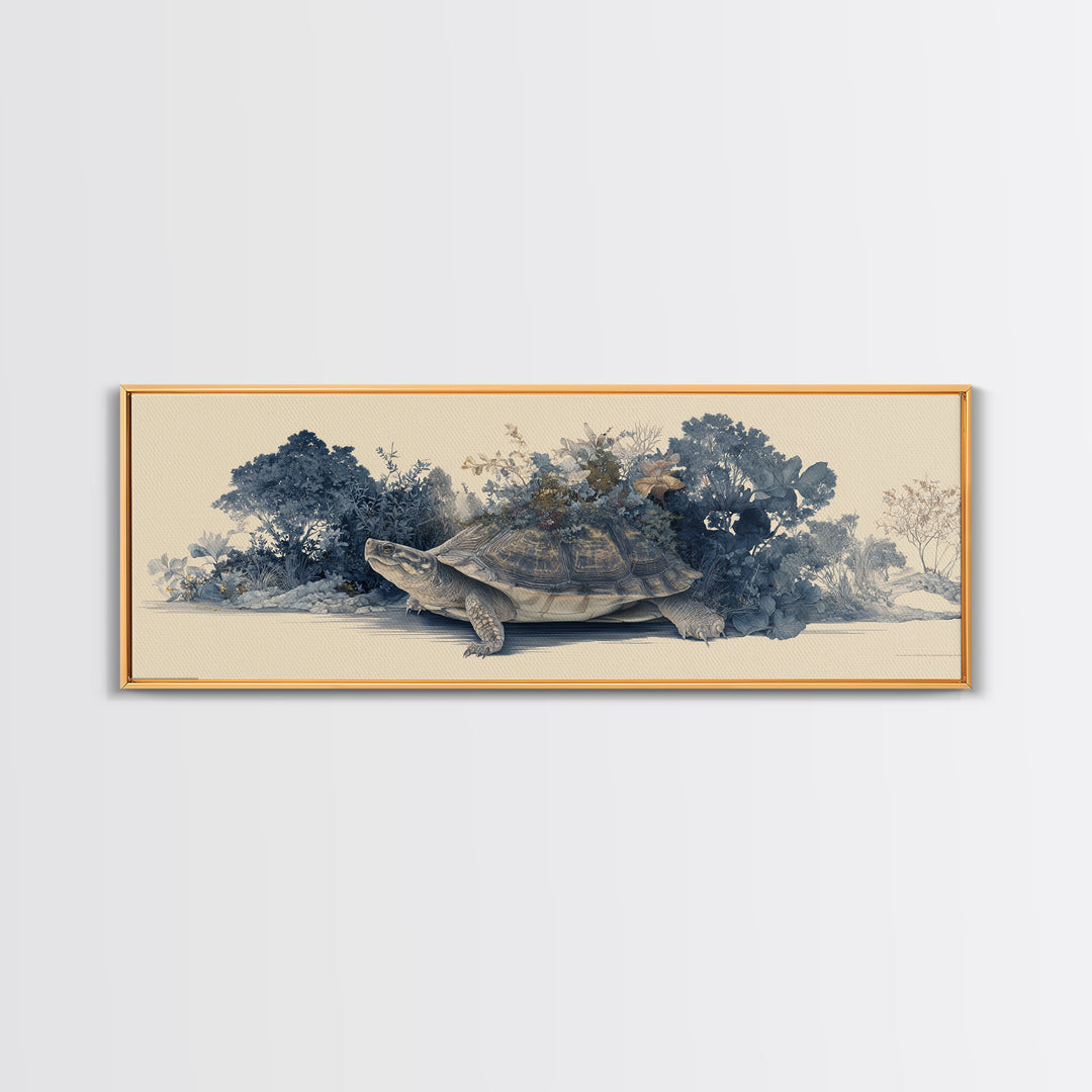 Turtle with Garden Growing on Shell Canvas Print, Whimsical Art, Printable Art, Living Room Decor, Fine Art, Wonder, Cat Art, WHI-3x1-86