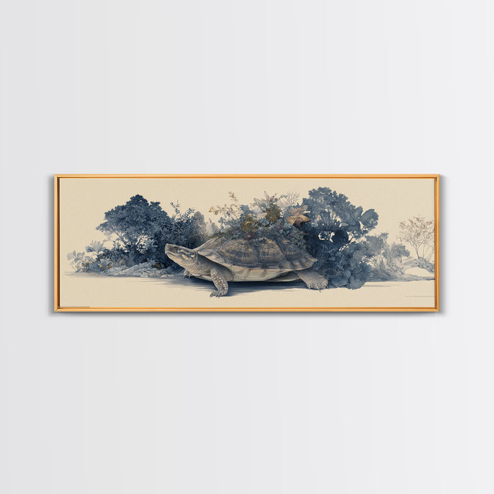 Turtle with Garden Growing on Shell Canvas Print, Whimsical Art, Printable Art, Living Room Decor, Fine Art, Wonder, Cat Art, WHI-3x1-86