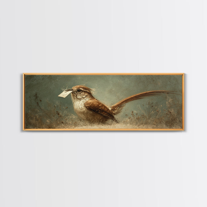 Bird Delivering a Tiny Love Letter Framed Canvas Print, Whimsical Art, Nursery Wall Art, Living Room Decor, Fine Art, Wonder, WHI-3x1-87