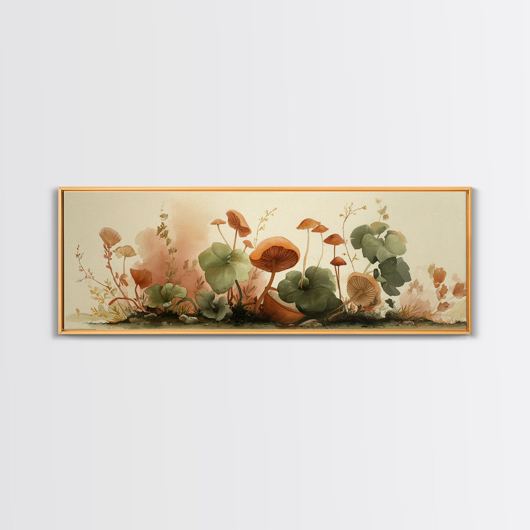 Teacup Garden with Tiny Mushrooms Canvas Print, Whimsical Art, Printable Wall Art, Living Room Decor, Fine Art, Wonder, WHI-3x1-92