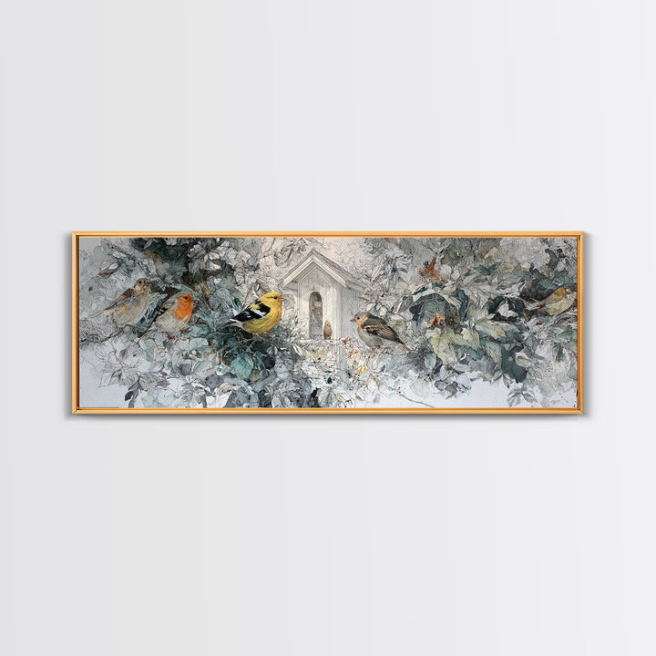 Floating House Carried by Colorful Birds Canvas Print, Whimsical Art, Living Room Decor, Oil Painting, Wonder, WHI-3x1-95