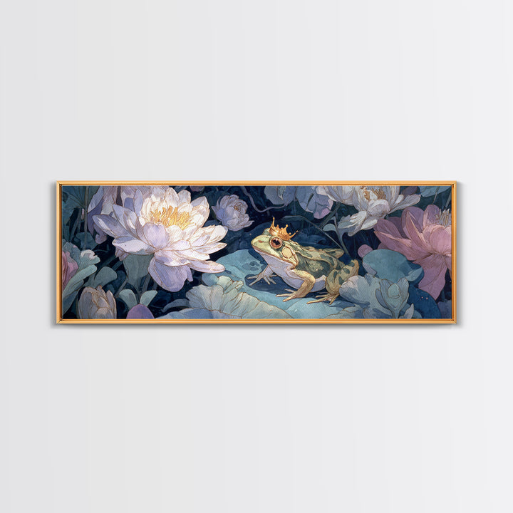 Frog Prince on a Lily Pad Canvas Print, Whimsical Art, Textured Painting, Living Room Decor, Fine Art, Wonder, Nursery Decor, WHI-3x1-96