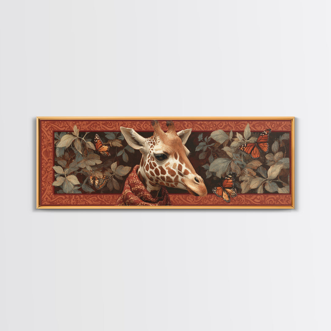 Giraffe with Scarf and Butterflies Canvas Print, Whimsical Art, Nursery Art, Living Room Decor, Fine Art, Wonder, WHI-3x1-98