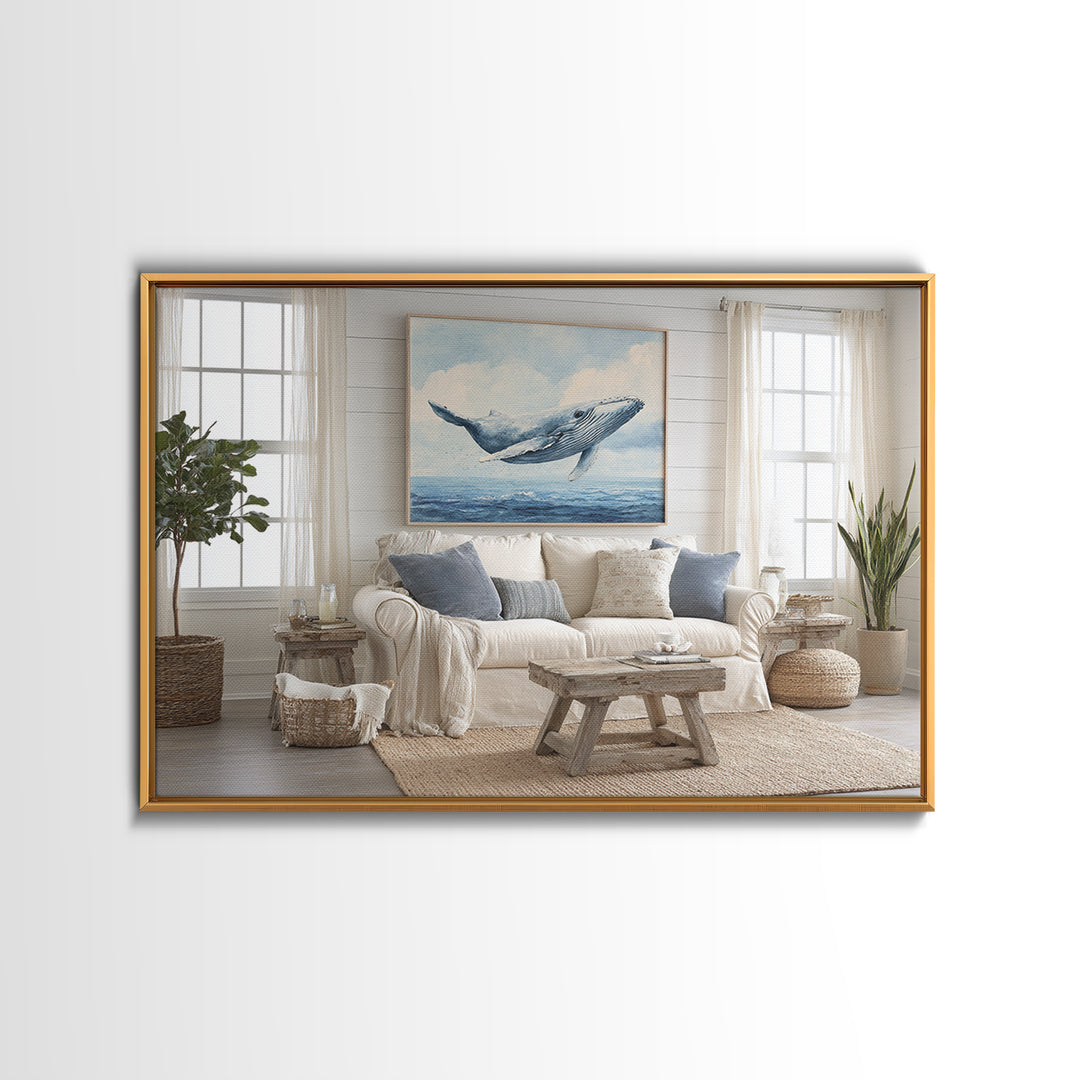 Whale Flying Through Clouds Like Ocean Canvas Print, Whimsical Art, Nursery Wall Decor, Living Room Decor, Fine Art, Wonder, WHI-3x2-17