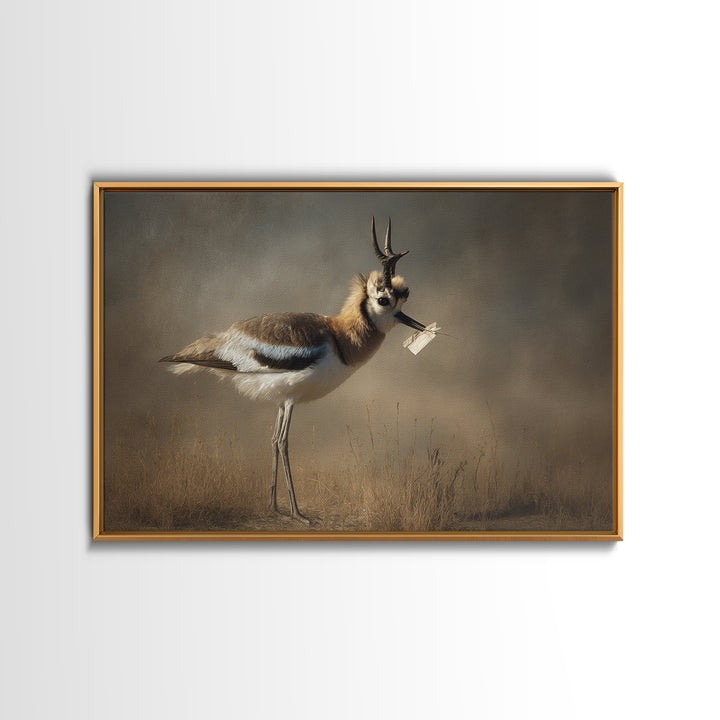 Bird Delivering a Tiny Love Letter Framed Canvas Print, Whimsical Art, Gallery Decor, Living Room Decor, Fine Art, Wonder, WHI-3x2-27