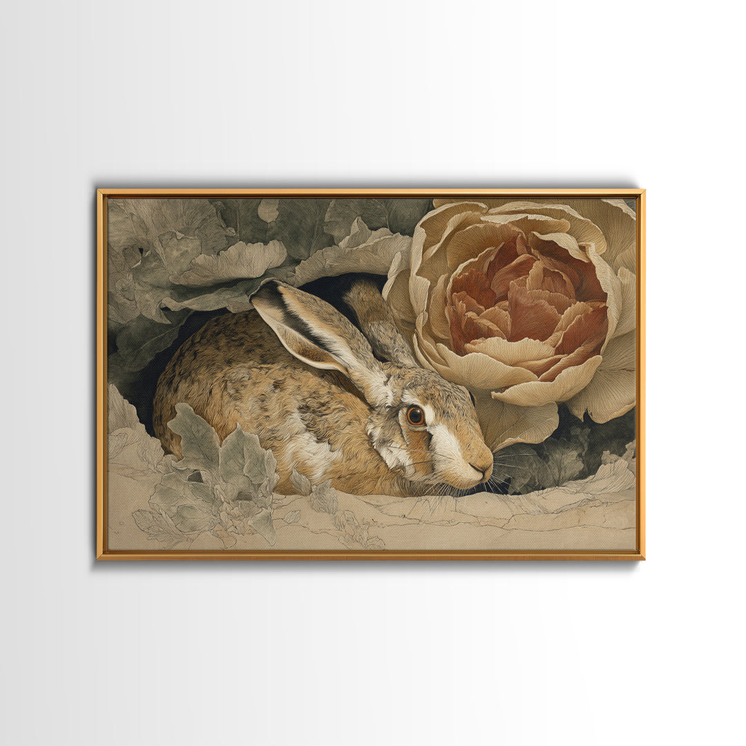 Rabbit Reading Beneath a Giant Flower Canvas Print, Whimsical Art, Cat Art, Living Room Decor, Watercolor Art, Wonder, WHI-3x2-33