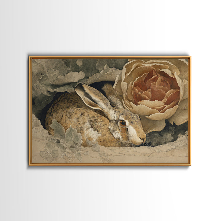 Rabbit Reading Beneath a Giant Flower Canvas Print, Whimsical Art, Cat Art, Living Room Decor, Watercolor Art, Wonder, WHI-3x2-33