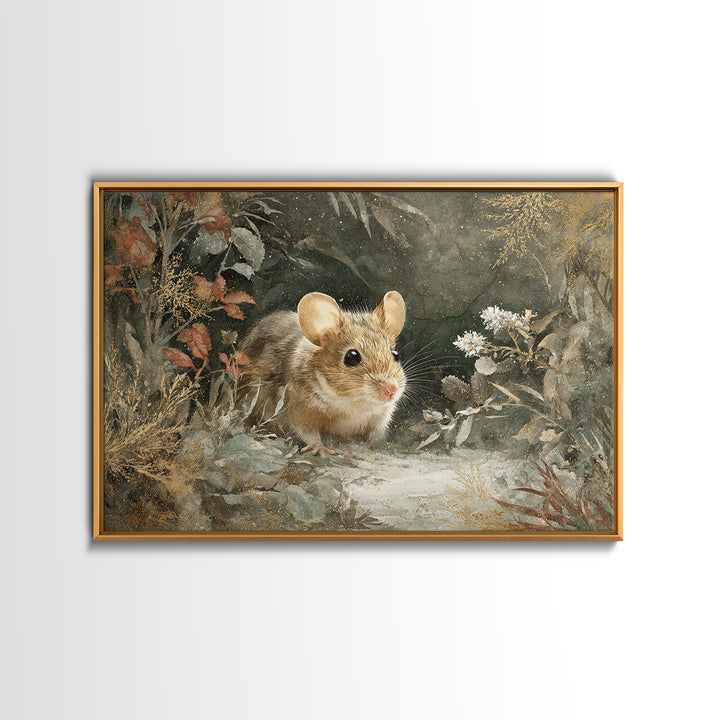 Mouse Ballerina in a Rose Garden Framed Canvas Print, Whimsical Art, Living Room Decor, Watercolor Art, Wonder, WHI-3x2-39