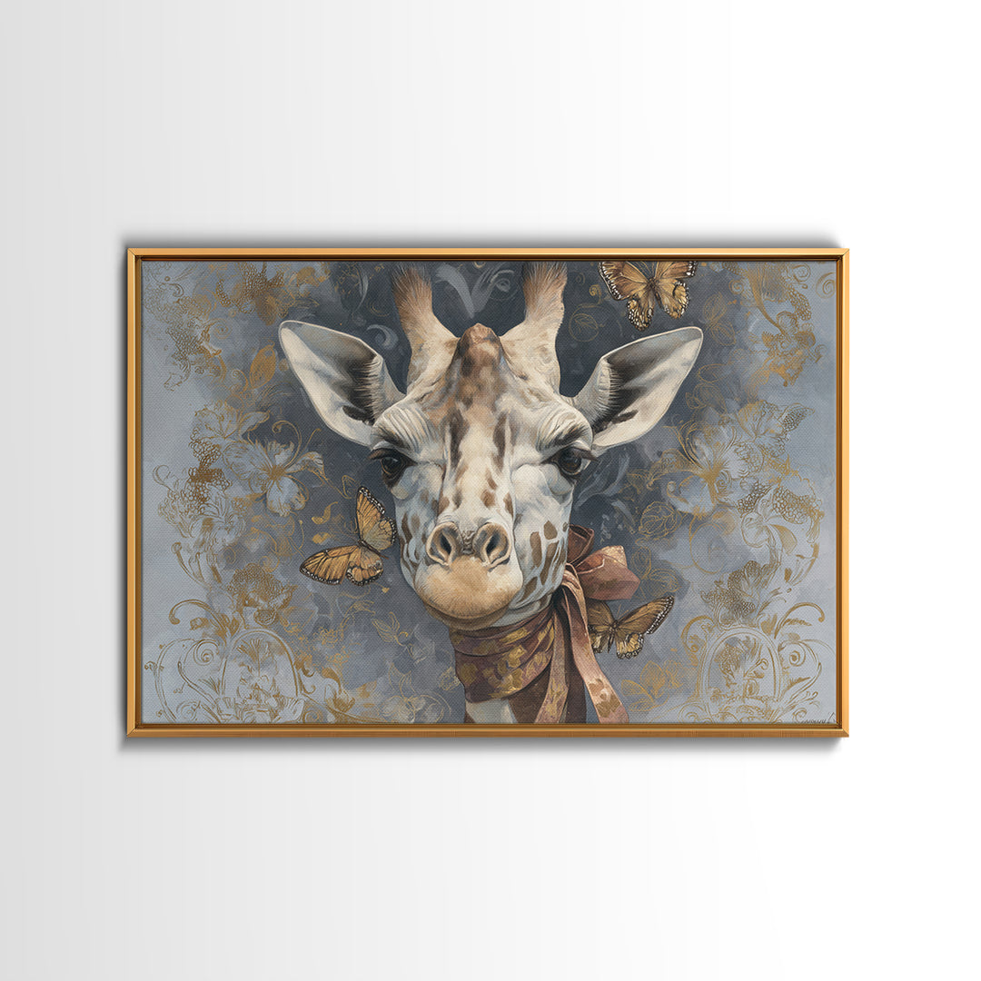 Giraffe with Scarf and Butterflies Canvas Print, Whimsical Art, Living Room Decor, Wonder, Gallery Decor, Neutral Decor, WHI-3x2-62