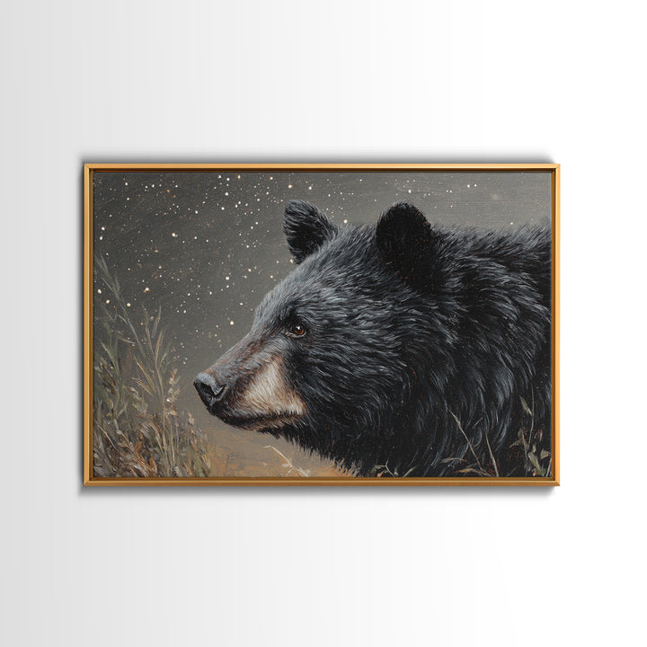 Bear Painting Stars Onto the Night Sky Framed Canvas Print, Whimsical Art, Statement Artwork, Living Room Decor, Wonder, WHI-3x2-85