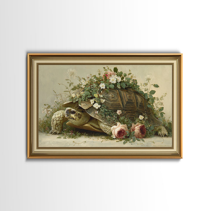 Turtle with Garden Growing on Shell Canvas Print, Whimsical Art, Nursery Art, Living Room Decor, Oil Painting, Wonder, WHI-3x2-98