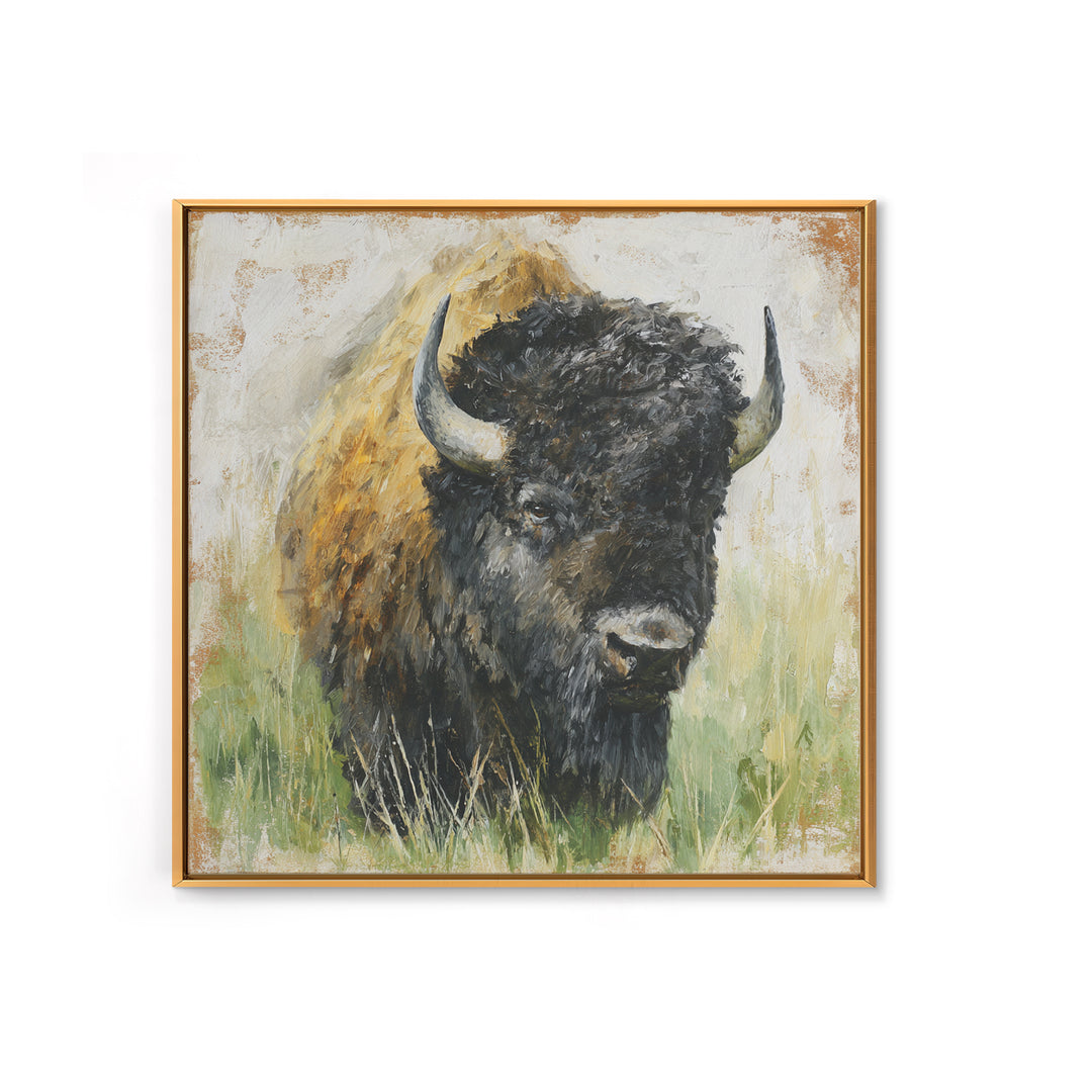 Bison on Wide Western Prairie Canvas Print, Wildlife Art, Canvas Painting, Living Room Decor, Watercolor Art, Wild, WIL-1x1-13