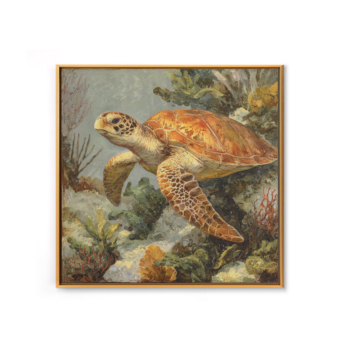 Sea Turtle over Coral Reef Canvas Print, Wildlife Art, Living Room Wall Art, Living Room Decor, Wild, Unique Home Decor, WIL-1x1-18
