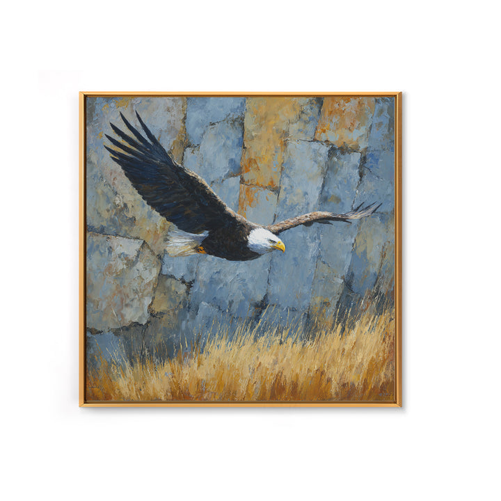 Eagle Soaring Above Rocky Cliffs Canvas Print, Wildlife Art, Bird Wall Art, Living Room Decor, Oil Painting, Wild, Luxury Decor, WIL-1x1-30