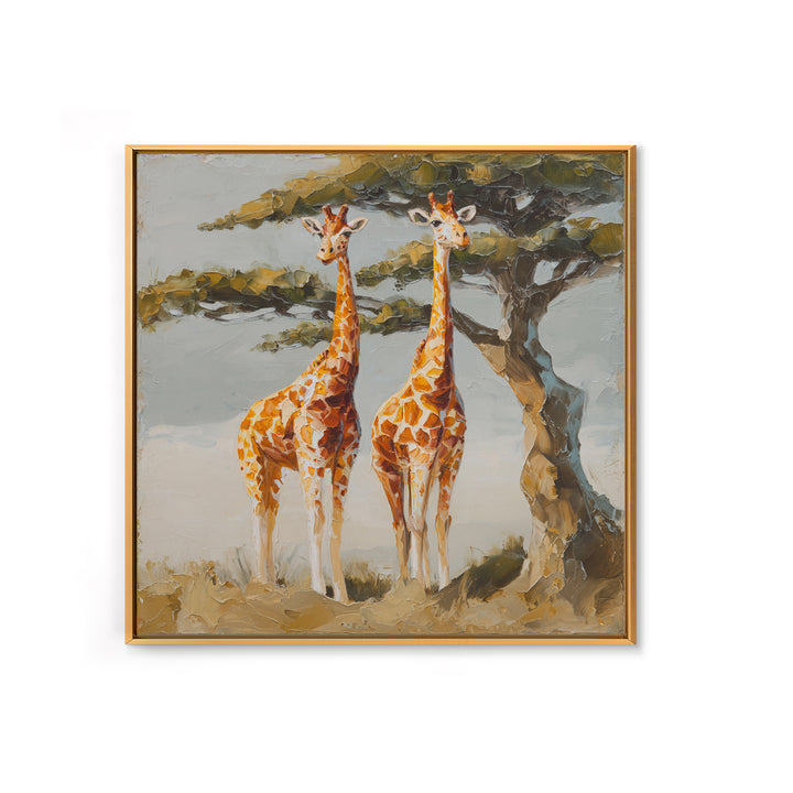 Giraffe Pair under Acacia Tree Canvas Print, Wildlife Art, Living Room Wall Art, Living Room Decor, Wild, Unique Home Decor, WIL-1x1-31