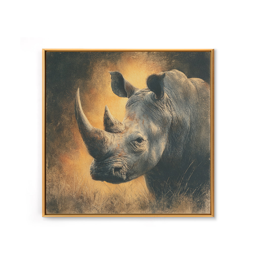 Rhino in Dramatic Stormy Light Framed Canvas Print, Wildlife Art, Gallery Decor, Living Room Decor, Fine Art, Wild, WIL-1x1-32