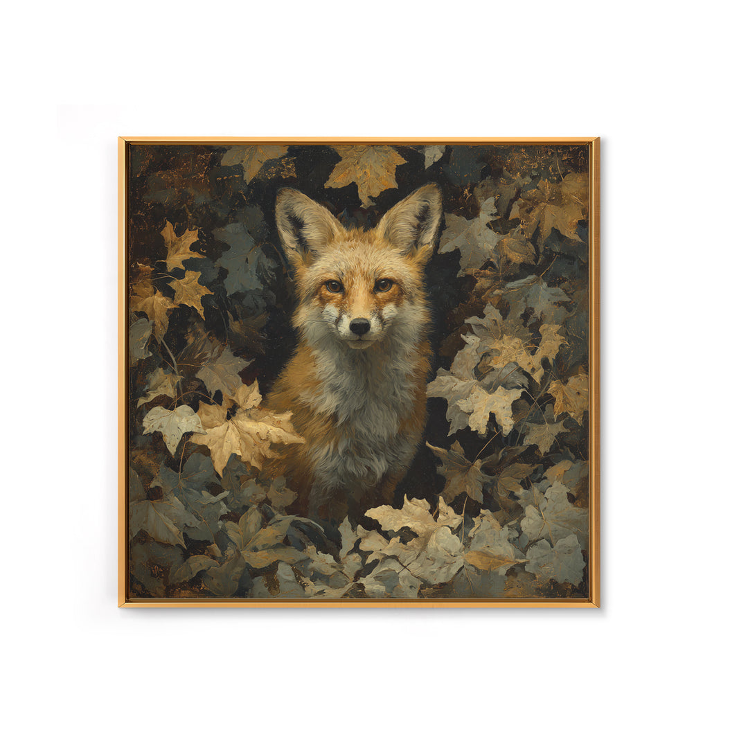 Fox in Autumn Forest Leaves Framed Canvas Print, Wildlife Art, Statement Artwork, Living Room Decor, Fine Art, Wild, Wall Decor, WIL-1x1-33