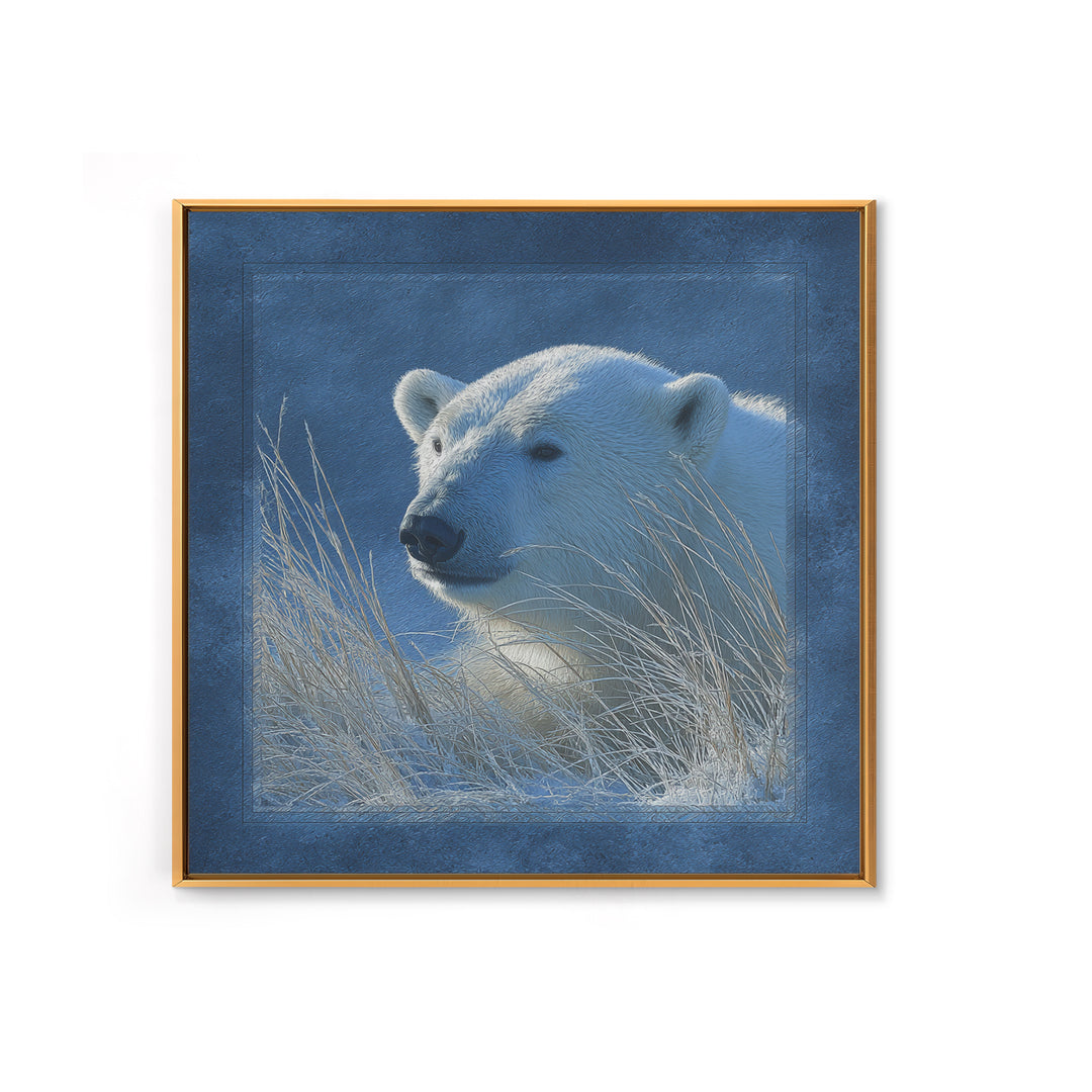 Polar Bear Crossing Blue Ice Framed Canvas Print, Wildlife Art, Bedroom Wall Art, Living Room Decor, Wild, Gallery Decor, WIL-1x1-39