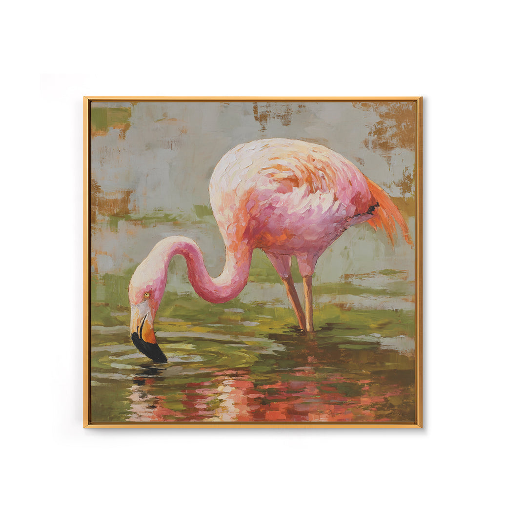 Flamingos in Pink Shallow Water Framed Canvas Print, Wildlife Art, Living Room Art, Living Room Decor, Fine Art, Wild, WIL-1x1-46