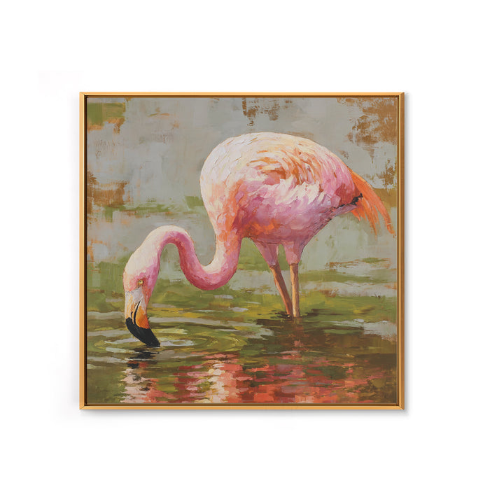 Flamingos in Pink Shallow Water Framed Canvas Print, Wildlife Art, Living Room Art, Living Room Decor, Fine Art, Wild, WIL-1x1-46
