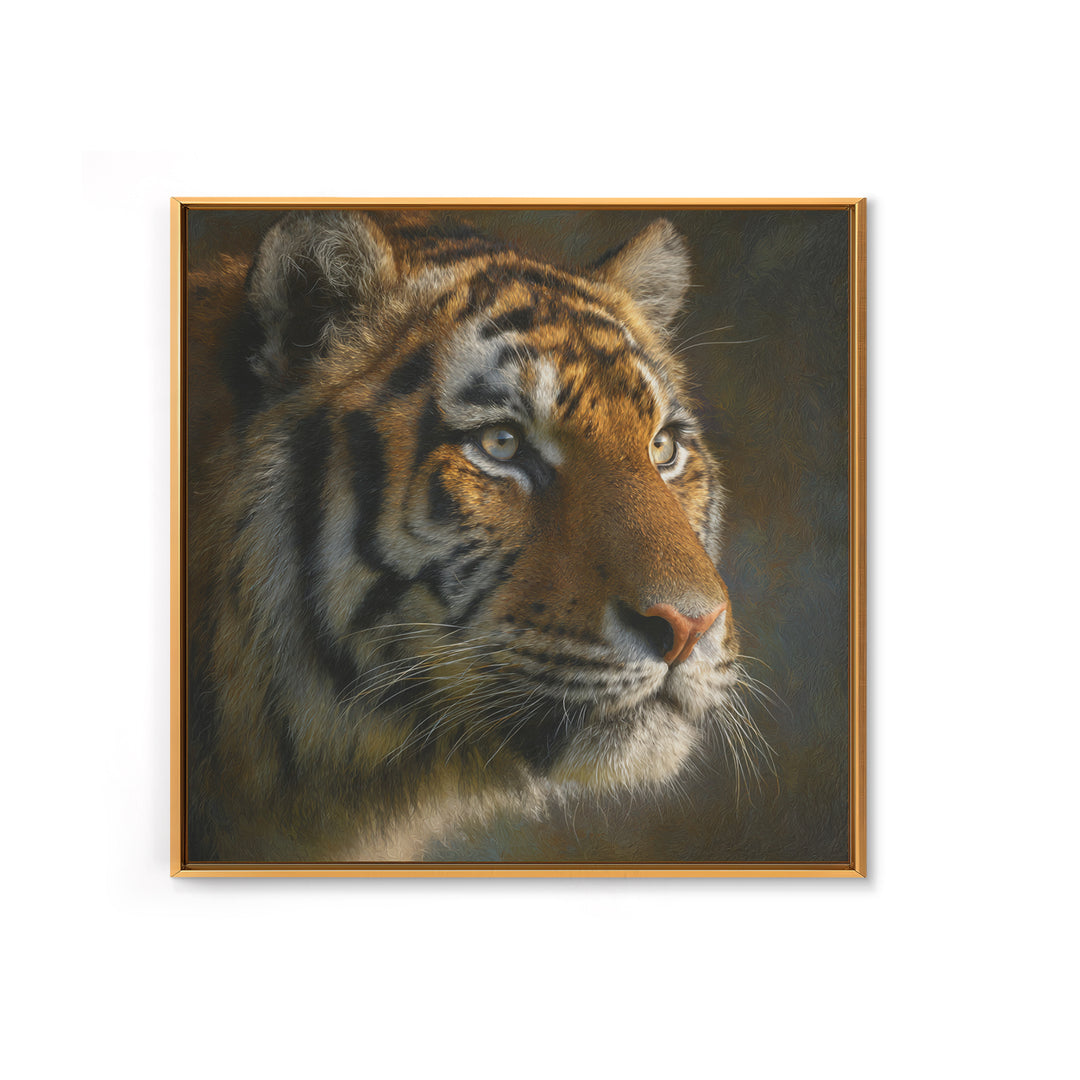 Tiger Portrait with Jungle Shadows Canvas Print, Wildlife Art, Forest Wall Art, Living Room Decor, Oil Painting, Wild, WIL-1x1-5
