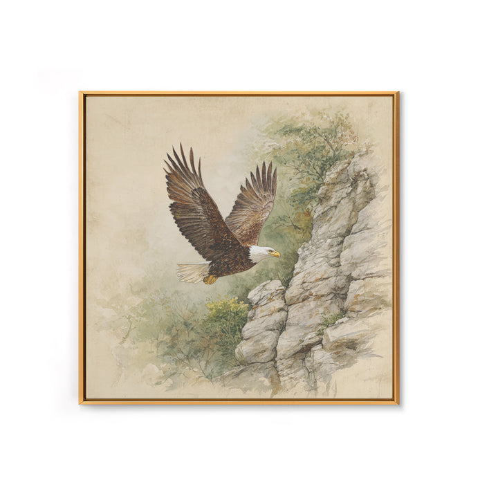 Eagle Soaring Above Rocky Cliffs Canvas Print, Wildlife Art, Bird Wall Art, Living Room Decor, Oil Painting, Wild, Luxury Decor, WIL-1x1-54