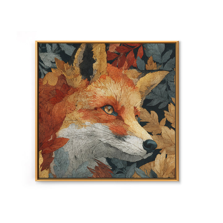 Fox in Autumn Forest Leaves Framed Canvas Print, Wildlife Art, Statement Artwork, Living Room Decor, Fine Art, Wild, Wall Decor, WIL-1x1-57