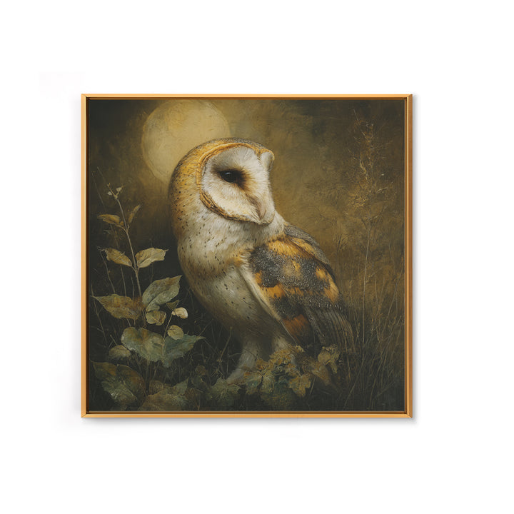 Owl Perched in Moonlit Woodland Canvas Print, Wildlife Art, Landscape Art, Living Room Decor, Fine Art, Wild, Modern Decor, WIL-1x1-60