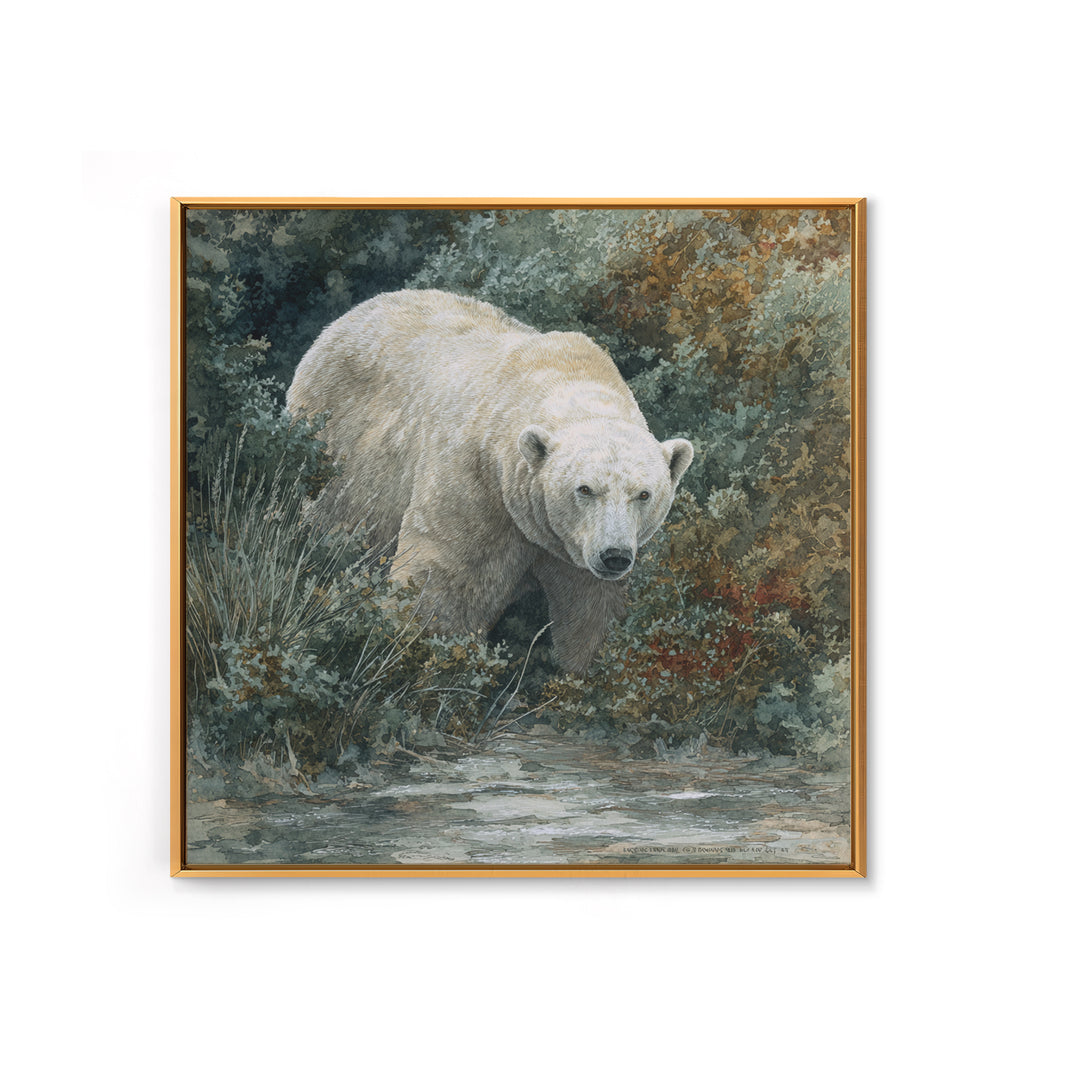 Polar Bear Crossing Blue Ice Framed Canvas Print, Wildlife Art, Original Artwork, Living Room Decor, Wild, Minimalist Decor, WIL-1x1-63