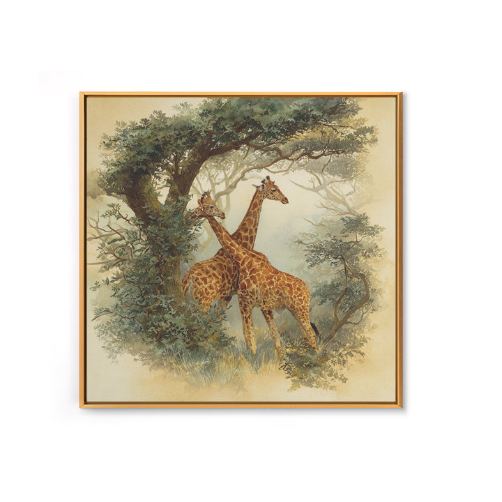 Giraffe Pair under Acacia Tree Framed Canvas Print, Wildlife Art, Living Room Decor, Fine Art, Wild, Living Room Art, WIL-1x1-7