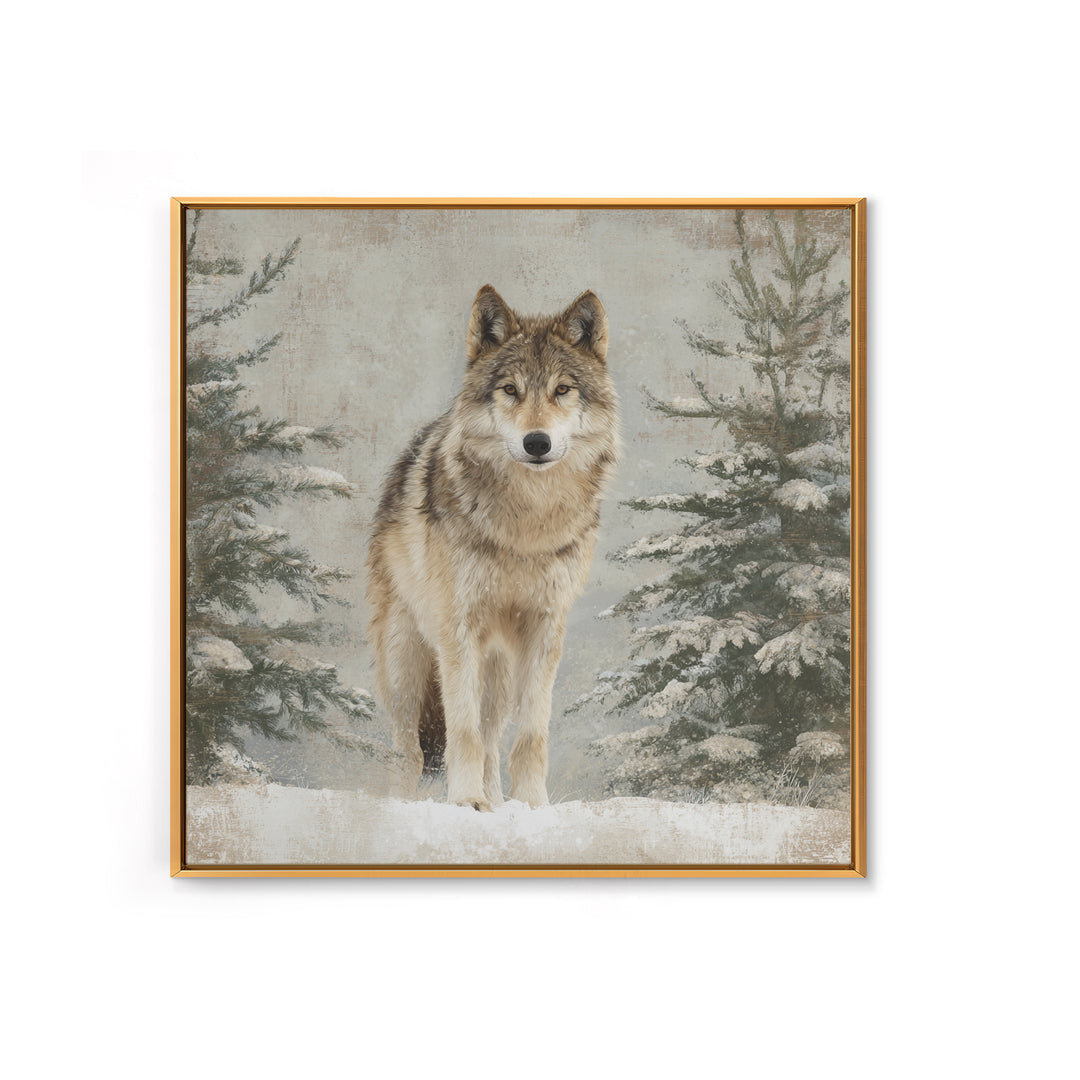 Wolf Standing Beneath Snowy Pine Trees Canvas Print, Wildlife Art, Modern Decor, Living Room Decor, Fine Art, Wild, Home Decor, WIL-1x1-75