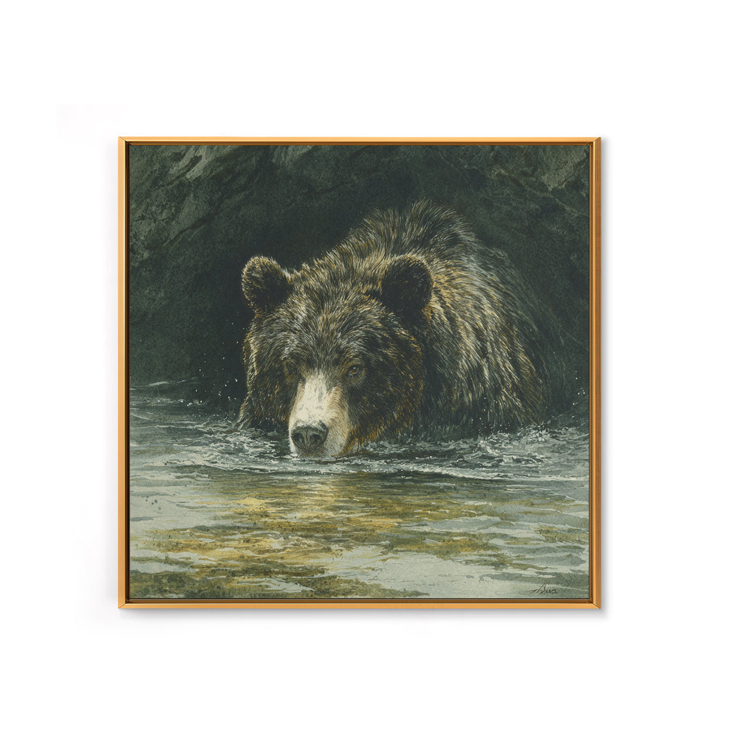 Bear Fishing in Rushing Mountain River Canvas Print, Wildlife Art, Canvas Painting, Living Room Decor, Fine Art, Wild, WIL-1x1-76