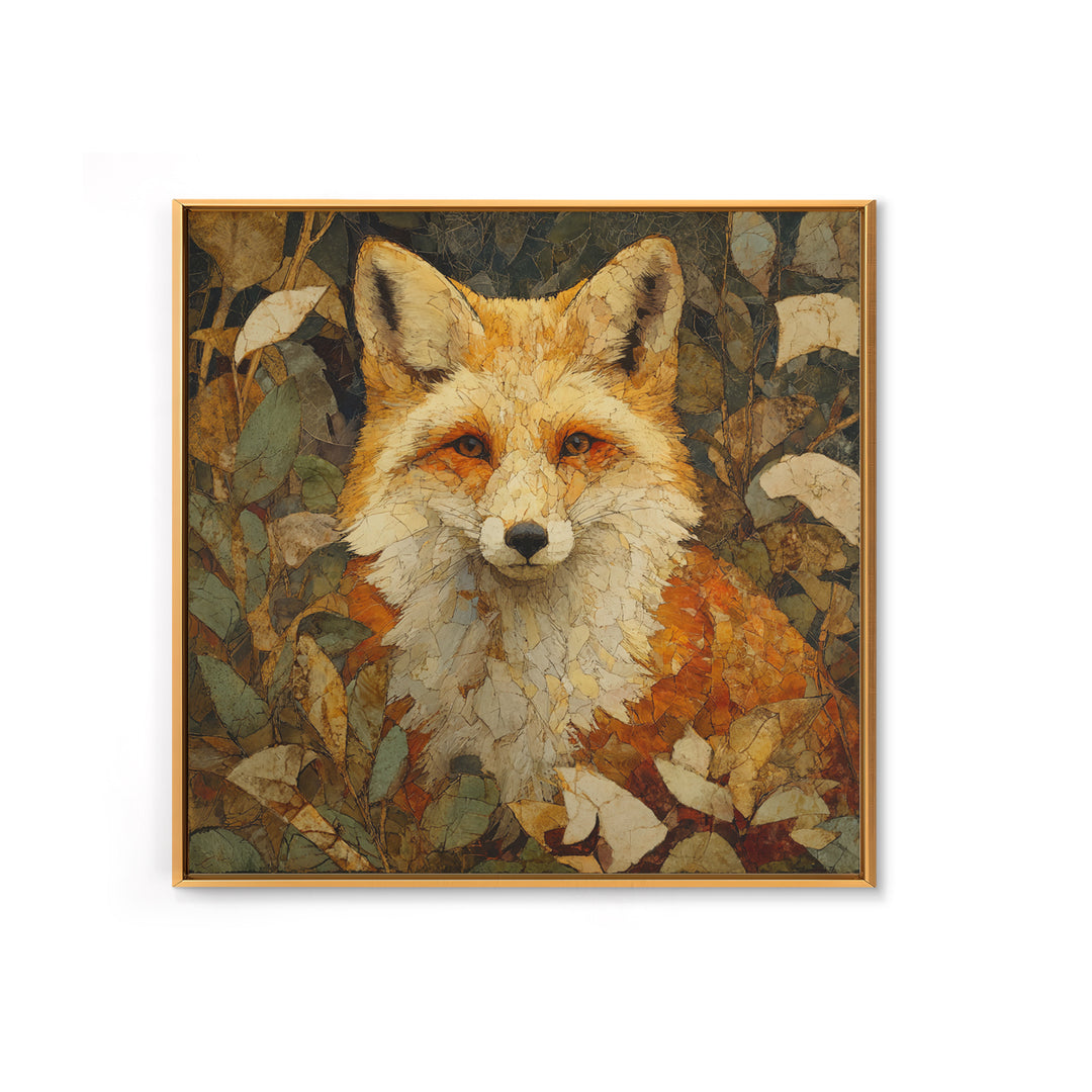 Fox in Autumn Forest Leaves Canvas Print, Wildlife Art, Textured Painting, Living Room Decor, Oil Painting, Wild, Original Art, WIL-1x1-81