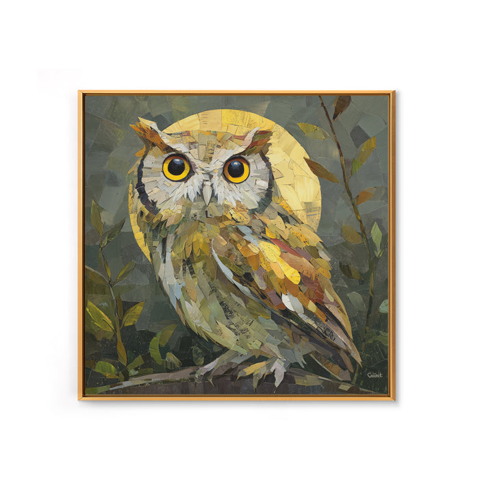 Owl Perched in Moonlit Woodland Framed Canvas Print, Wildlife Art, Nature Wall Art, Living Room Decor, Abstract Art, Wild, WIL-1x1-84