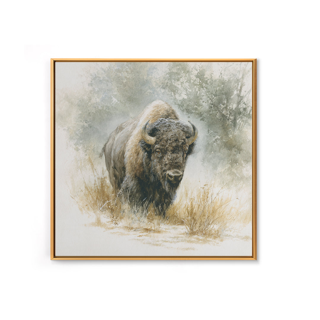 Bison on Wide Western Prairie Canvas Print, Wildlife Art, Boho Decor, Living Room Decor, Fine Art, Wild, Wall Hangings, WIL-1x1-85