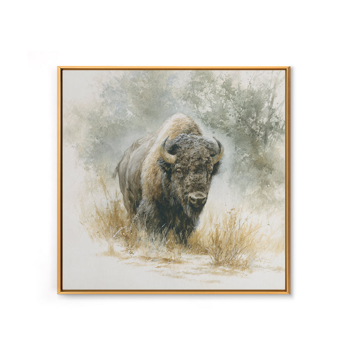 Bison on Wide Western Prairie Canvas Print, Wildlife Art, Boho Decor, Living Room Decor, Fine Art, Wild, Wall Hangings, WIL-1x1-85