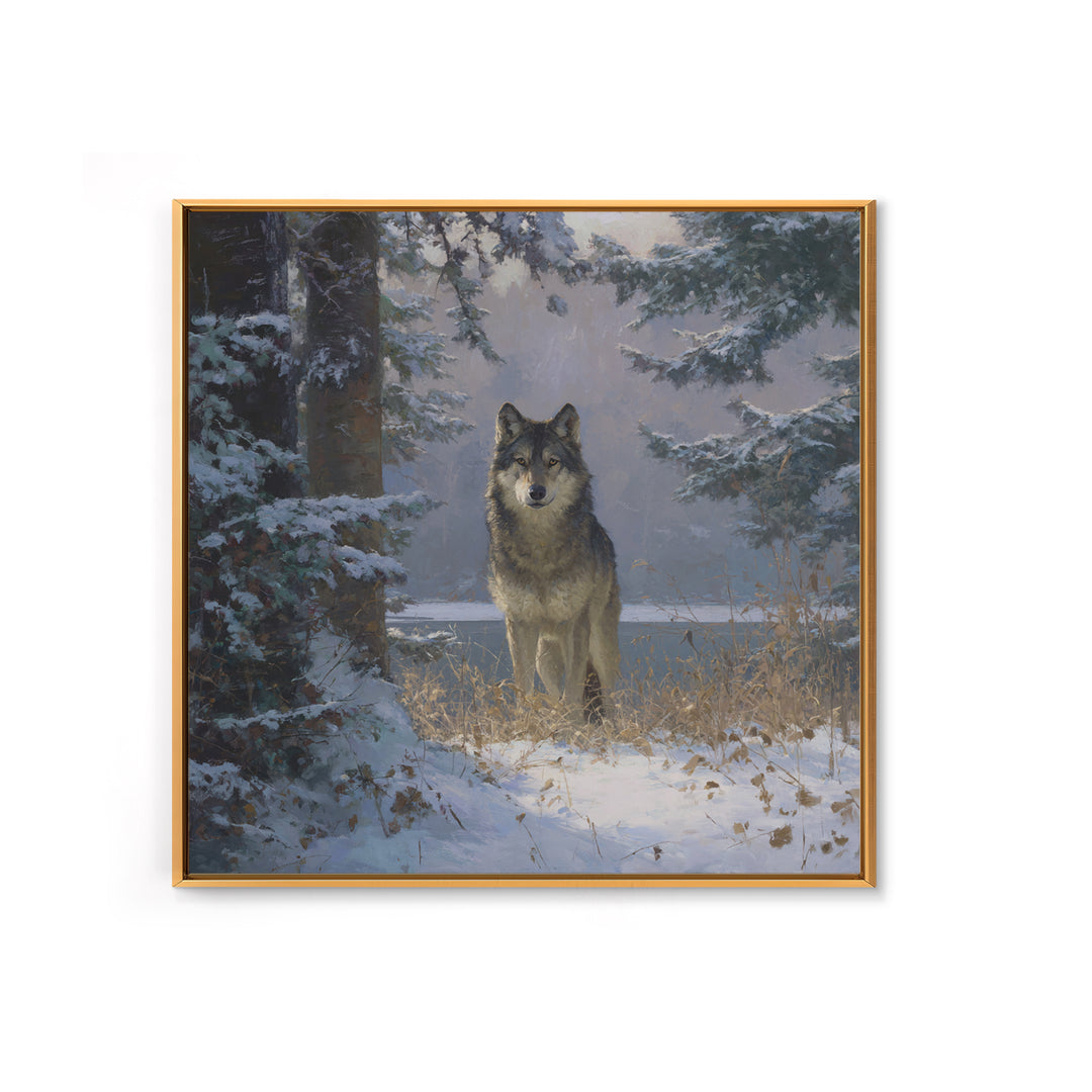 Wolf Standing Beneath Snowy Pine Trees Canvas Print, Wildlife Art, Wall Art, Living Room Decor, Fine Art, Wild, Modern Wall Art, WIL-1x1-99