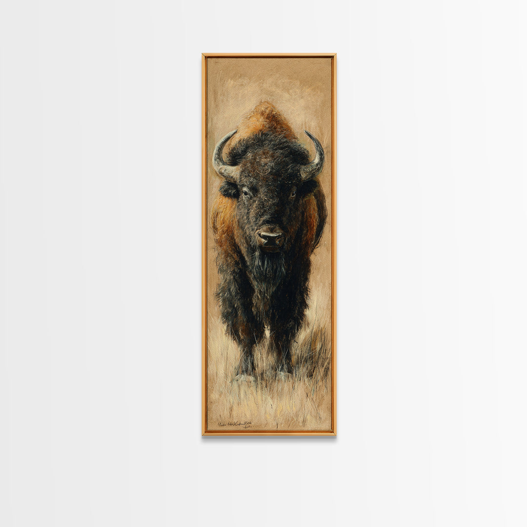 Bison on Wide Western Prairie Canvas Print, Wildlife Art, Canvas Painting, Living Room Decor, Watercolor Art, Wild, WIL-1x3-1