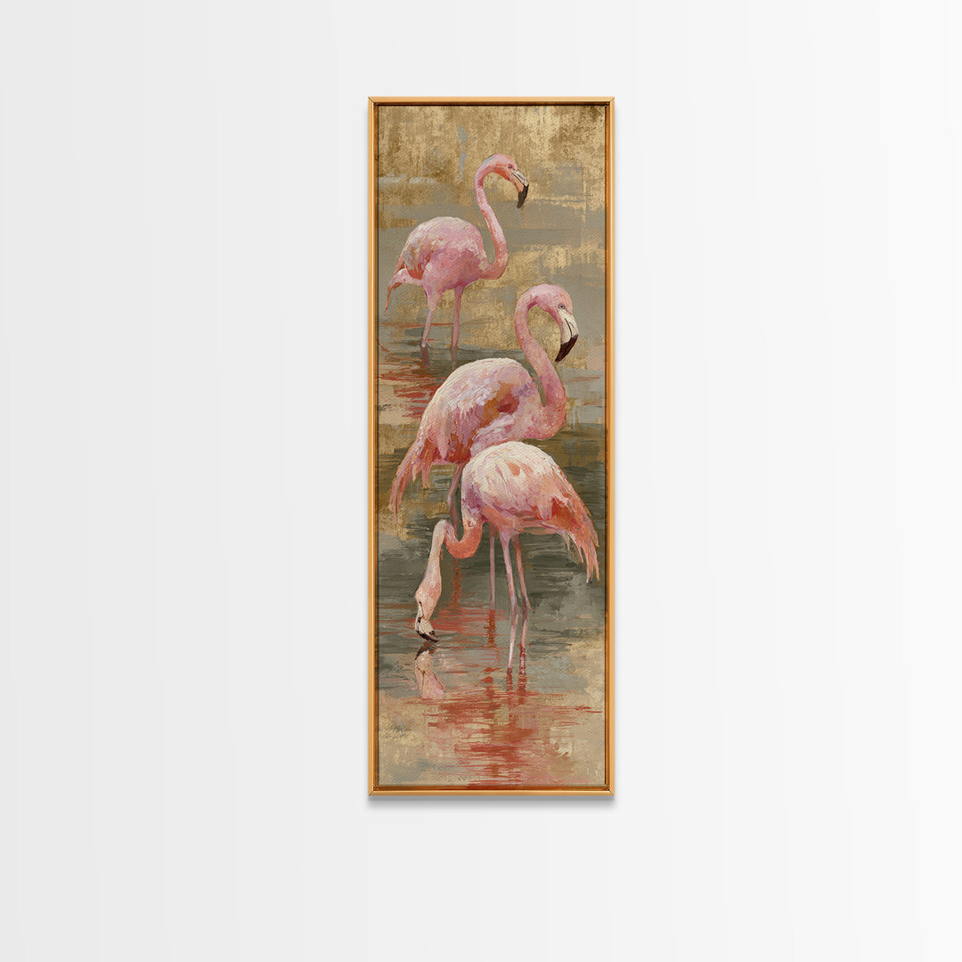 Flamingos in Pink Shallow Water Canvas Print, Wildlife Art, Modern Art, Living Room Decor, Fine Art, Wild, Neutral Decor, WIL-1x3-10